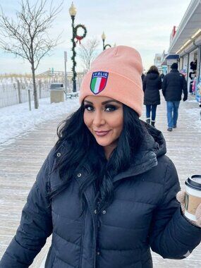ITALIA Patched Knit Cuffed Beanie in Soft Pink